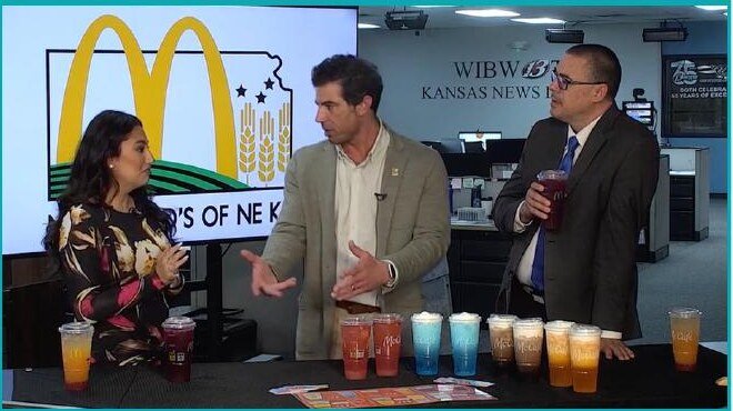 A WIBW morning segment in Topeka featuring the new McDonald's beverages on the news desk
