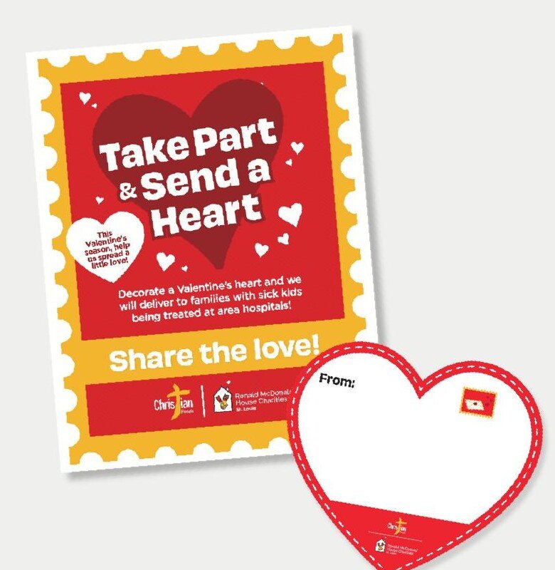 Take Part and Send a Heart campaign poster and paper heart card