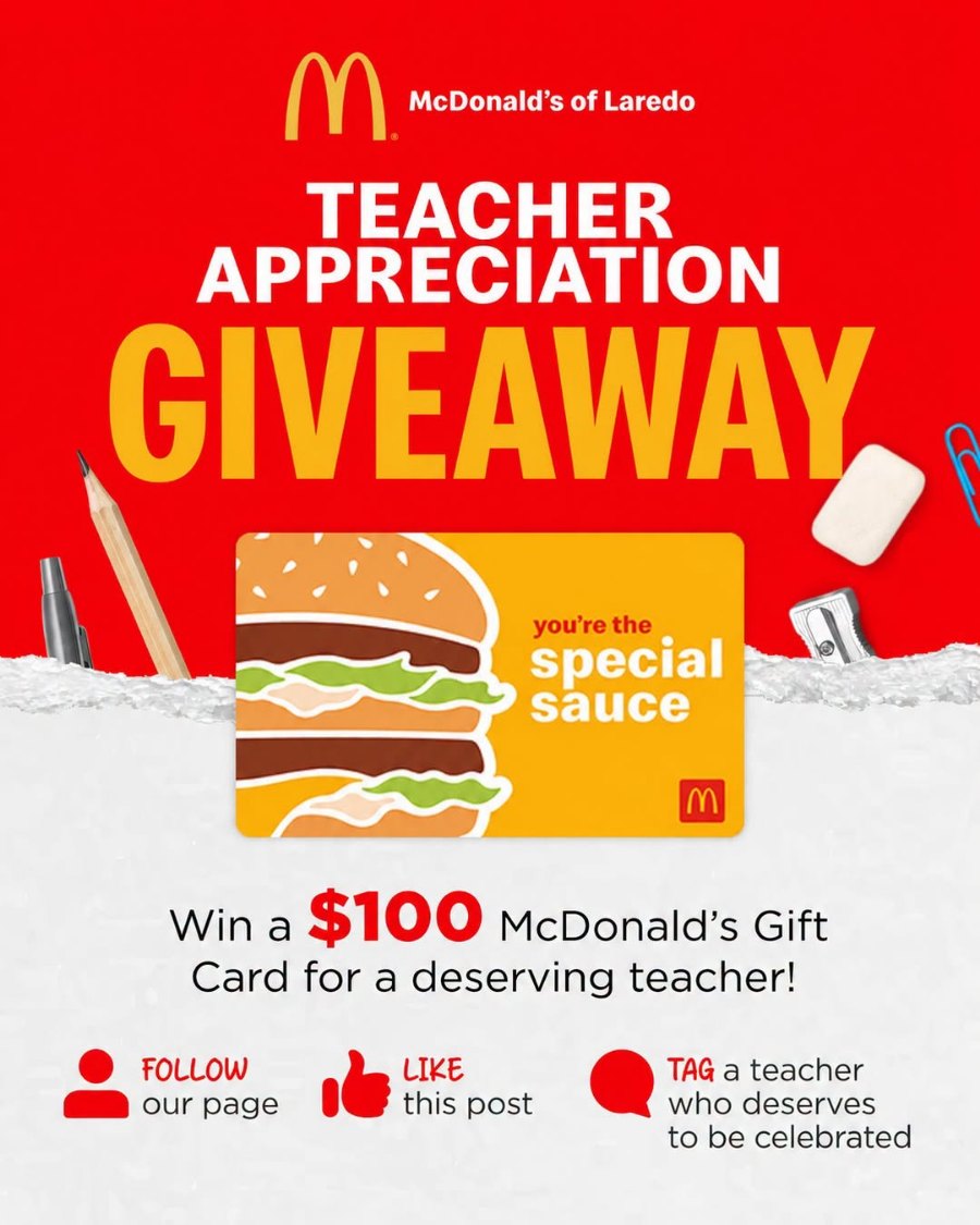 Teacher appreciation giveaway artwork from McDonald’s of Laredo